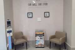 Printed magnetic whiteboard at Eldercare, with lockable Magnetic Frames and Tiles